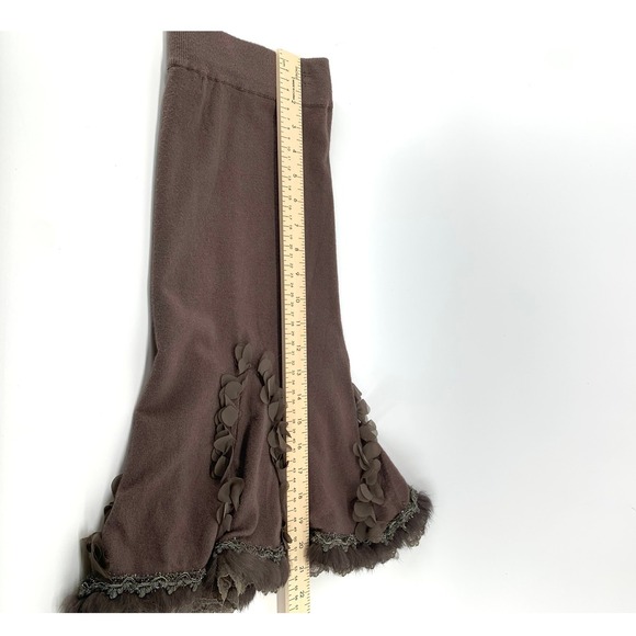 Preziosa Knit Skirt Brown Ruffle Flower Trim Flounce Hem Cashmere Blend‎ S M - Picture 4 of 13